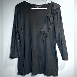 Adrienne Vittadini Studio Ruffle Accent Top – Black – Size XL